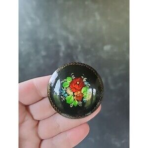 Handpainted Floral Russian Brooch Vintage Costume Jewelry